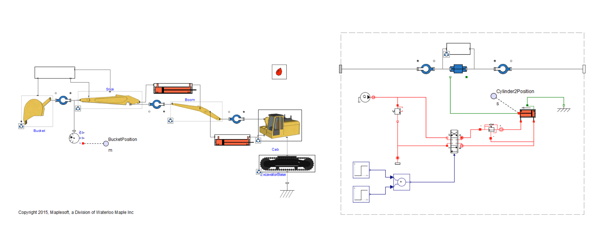 Excavator hydraulics in MapleSim