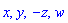 x, y, -z, w