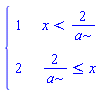 piecewise(x < 2/a, 1, 2/a <= x, 2)