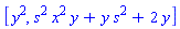 [y^2, s^2*x^2*y+y*s^2+2*y]