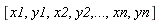 [x1, y1, x2, y2, () .. (), xn, yn]
