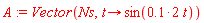 A := Vector(Ns, proc (t) options operator, arrow; sin(.1*2*t) end proc)