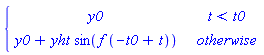 piecewise(t < t0, y0, y0+yht*sin(f*(-t0+t)))