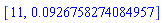 [11, 0.926758274084957e-1]