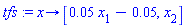 tfs := proc (x) options operator, arrow; [0.5e-1*x[1]-0.5e-1, x[2]] end proc