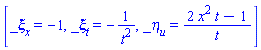 [_xi[x] = -1, _xi[t] = -1/t^2, _eta[u] = (2*x^2*t-1)/t]