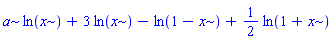 a*ln(x)+3*ln(x)-ln(1-x)+(1/2)*ln(1+x)