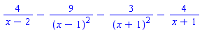 4/(x-2)-9/(x-1)^2-3/(x+1)^2-4/(x+1)