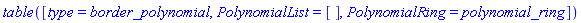 table( [( type ) = border_polynomial, ( PolynomialList ) = [], ( PolynomialRing ) = polynomial_ring ] )