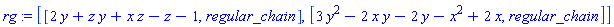 [[2*y+z*y+x*z-z-1, regular_chain], [3*y^2-2*x*y-2*y-x^2+2*x, regular_chain]]