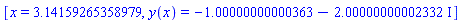 [x = 3.14159265358979, y(x) = -1.00000000000363-2.00000000002332*I]