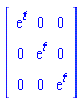 Matrix(3, 3, {(1, 1) = exp(t), (1, 2) = 0, (1, 3) = 0, (2, 1) = 0, (2, 2) = exp(t), (2, 3) = 0, (3, 1) = 0, (3, 2) = 0, (3, 3) = exp(t)})