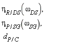 eta[R/DS](omega[DS]), eta[P/SG](omega[SG]), d[P/C]
