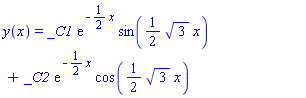 y(x) = _C1*exp(-(1/2)*x)*sin((1/2)*3^(1/2)*x)+_C2*exp(-(1/2)*x)*cos((1/2)*3^(1/2)*x)