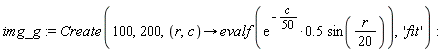 img_g := Create(100, 200, proc (r, c) options operator, arrow; evalf(exp(-(1/50)*c)*.5*sin((1/20)*r)) end proc, 'fit')