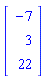 Vector[column]([[-7], [3], [22]])