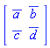 Matrix([[conjugate(a), conjugate(b)], [conjugate(c), conjugate(d)]])