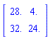Matrix(2, 2, {(1, 1) = 28., (1, 2) = 4., (2, 1) = 32., (2, 2) = 24.})