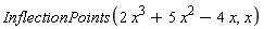 InflectionPoints(2*x^3+5*x^2-4*x, x)