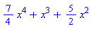 (7/4)*x^4+x^3+(5/2)*x^2