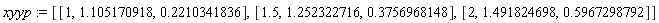 xyyp := [[1, 1.105170918, .2210341836], [1.5, 1.252322716, .3756968148], [2, 1.491824698, .5967298792]]