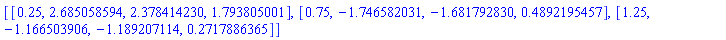 [[.25, 2.685058594, 2.378414230, 1.793805001], [.75, -1.746582031, -1.681792830, .4892195457], [1.25, -1.166503906, -1.189207114, .2717886365]]