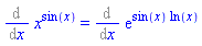 Diff(x^sin(x), x) = Diff(exp(sin(x)*ln(x)), x)