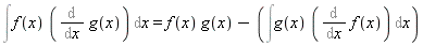 Int(f(x)*(Diff(g(x), x)), x) = f(x)*g(x)-(Int(g(x)*(Diff(f(x), x)), x))