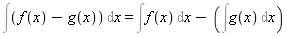 Int(f(x)-g(x), x) = Int(f(x), x)-(Int(g(x), x))