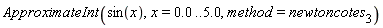 ApproximateInt(sin(x), x = 0. .. 5.0, method = newtoncotes[3])