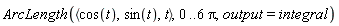 ArcLength(`<,>`(cos(t), sin(t), t), 0 .. 6*Pi, output = integral)