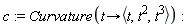 c := Curvature(proc (t) options operator, arrow; `<,>`(t, t^2, t^3) end proc)