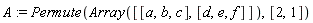 A := Permute(Array([[a, b, c], [d, e, f]]), [2, 1])