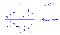PIECEWISE([0, u < 0], [u^((1/2)*nu-1)*exp(-(1/2)*u)/(2^((1/2)*nu)*GAMMA((1/2)*nu)), otherwise])