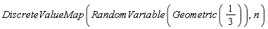 DiscreteValueMap(RandomVariable(Geometric(1/3)), n)