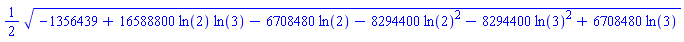 (1/2)*(-1356439+16588800*ln(2)*ln(3)-6708480*ln(2)-8294400*ln(2)^2-8294400*ln(3)^2+6708480*ln(3))^(1/2)