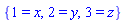 {1 = x, 2 = y, 3 = z}