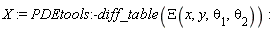 X := PDEtools:-diff_table(Xi(x, y, theta[1], theta[2]))