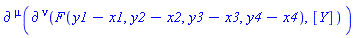 Physics:-d_[`~mu`](Physics:-d_[`~nu`](F(y1-x1, y2-x2, y3-x3, y4-x4), [Y]), [X])