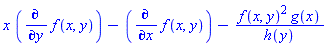 x*(diff(f(x, y), y))-(diff(f(x, y), x))-f(x, y)^2*g(x)/h(y)