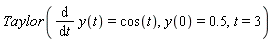 Taylor(diff(y(t), t) = cos(t), y(0) = .5, t = 3)