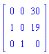Matrix([[0, 0, 30], [1, 0, 19], [0, 1, 0]])