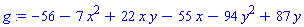 g := -56-7*x^2+22*x*y-55*x-94*y^2+87*y