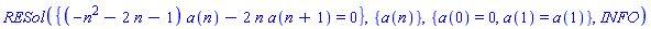 RESol({(-n^2-2*n-1)*a(n)-2*n*a(n+1) = 0}, {a(n)}, {a(0) = 0, a(1) = a(1)}, INFO)