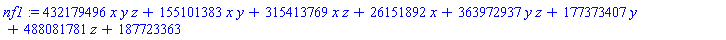 nf1 := 432179496*x*y*z+155101383*x*y+315413769*x*z+26151892*x+363972937*y*z+177373407*y+488081781*z+187723363