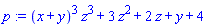 p := (x+y)^3*z^3+3*z^2+2*z+y+4
