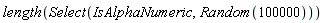length(Select(IsAlphaNumeric, Random(100000)))