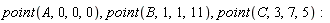 point(A, 0, 0, 0), point(B, 1, 1, 11), point(C, 3, 7, 5)