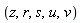 z, r, s, u, v