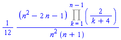 (1/12)*(n^2-2*n-1)*(Product(2/(k+4), k = 1 .. n-1))/(n^2*(n+1))